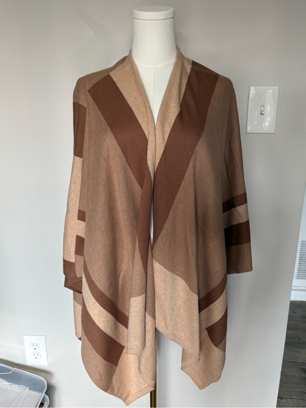 J. McLaughlin Brown Geometric Wrap Poncho